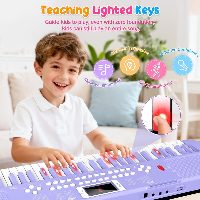 TWFRIC Piano Keyboard, 61 Key Upgrade Kids Pianos Music Toy with Light-up Keys & Pro Teaching Modes, Dual Speaker, 70 Demos,100 Tones, 100 Rhythms Perfect Christmas/Birthday Gift for Kids (Purple) - Image 4